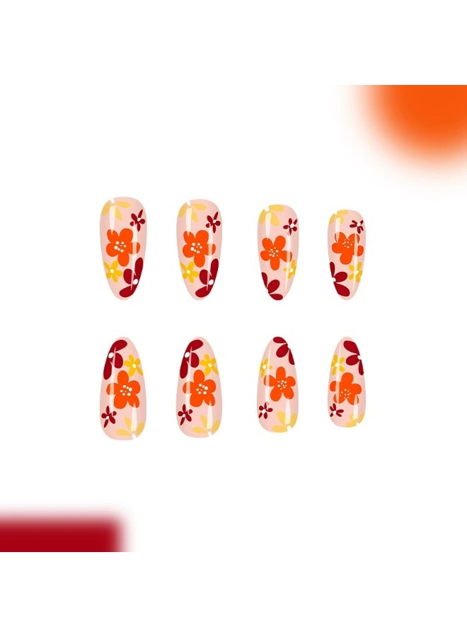 Goolsky Autumn Gentle Orange Coffee Floral Drop-shaped Press-on Nails - Image 3