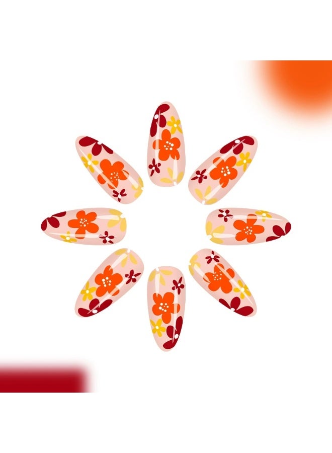 Goolsky Autumn Gentle Orange Coffee Floral Drop-shaped Press-on Nails - Image 4