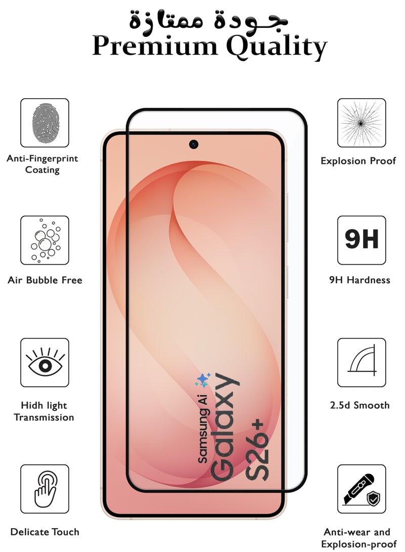 Samsung Galaxy S26 Plus Screen Protector | Tempered Glass Compatible with Samsung Galaxy S26 Plus| Screen Protector Full HD Quality Tempered Glass Anti-Scratch Edge to Edge Coverage with Easy Installation Kit - Black - Image 2