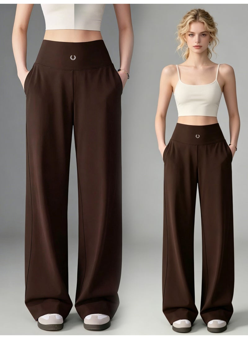 FRED PERRY Women's High Waist Wide Leg Pants - Smooth Casual Pants with Minimalist Logo, Suitable for Sports, Leisure and Daily Wear (Brown) - Image 1