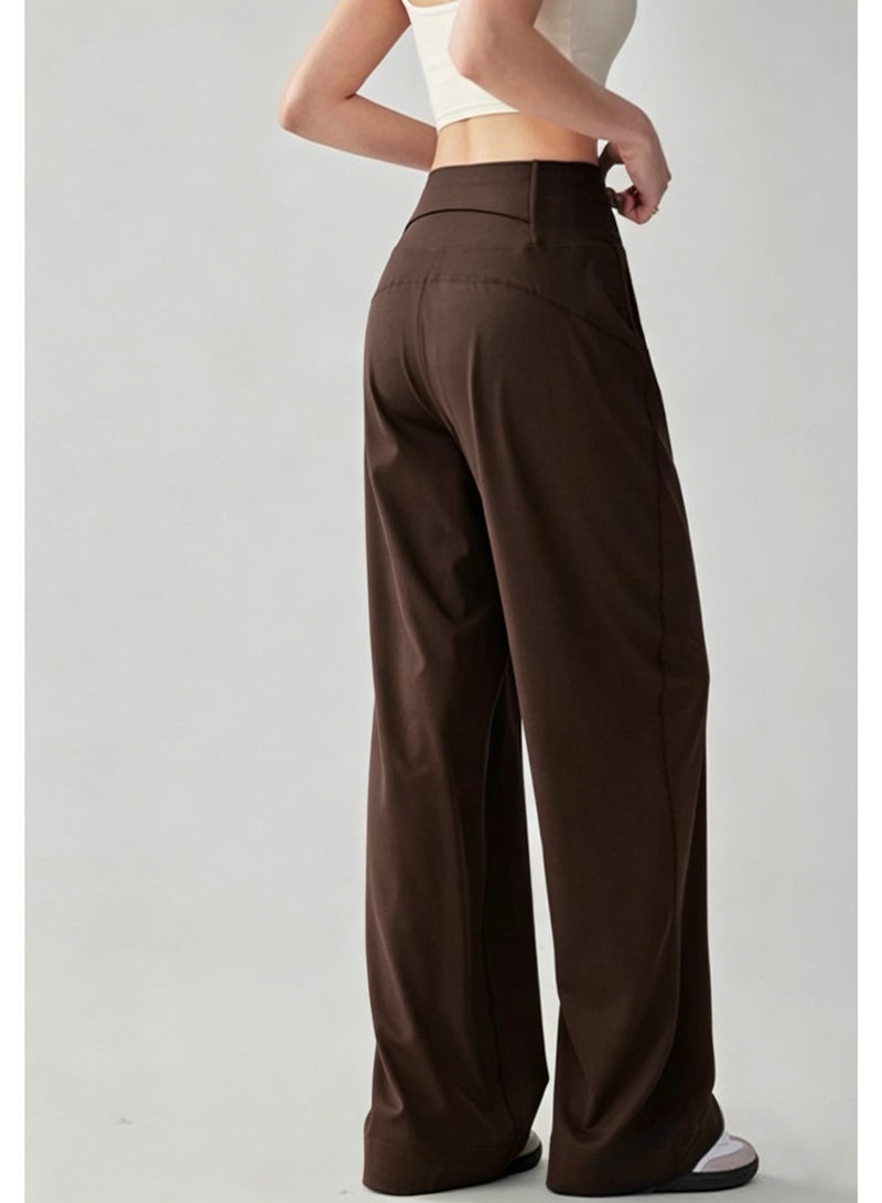 FRED PERRY Women's High Waist Wide Leg Pants - Smooth Casual Pants with Minimalist Logo, Suitable for Sports, Leisure and Daily Wear (Brown) - Image 4