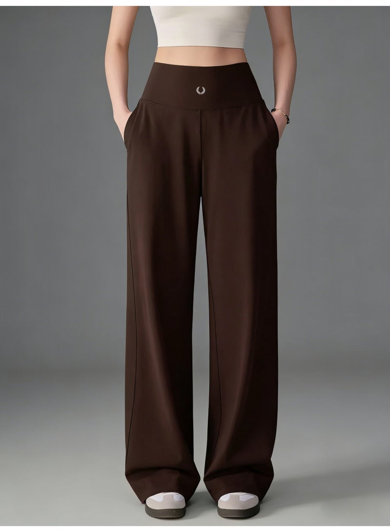 FRED PERRY Women's High Waist Wide Leg Pants - Smooth Casual Pants with Minimalist Logo, Suitable for Sports, Leisure and Daily Wear (Brown) - Image 3