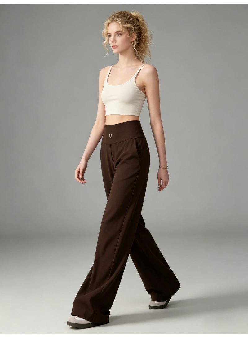 FRED PERRY Women's High Waist Wide Leg Pants - Smooth Casual Pants with Minimalist Logo, Suitable for Sports, Leisure and Daily Wear (Brown) - Image 5