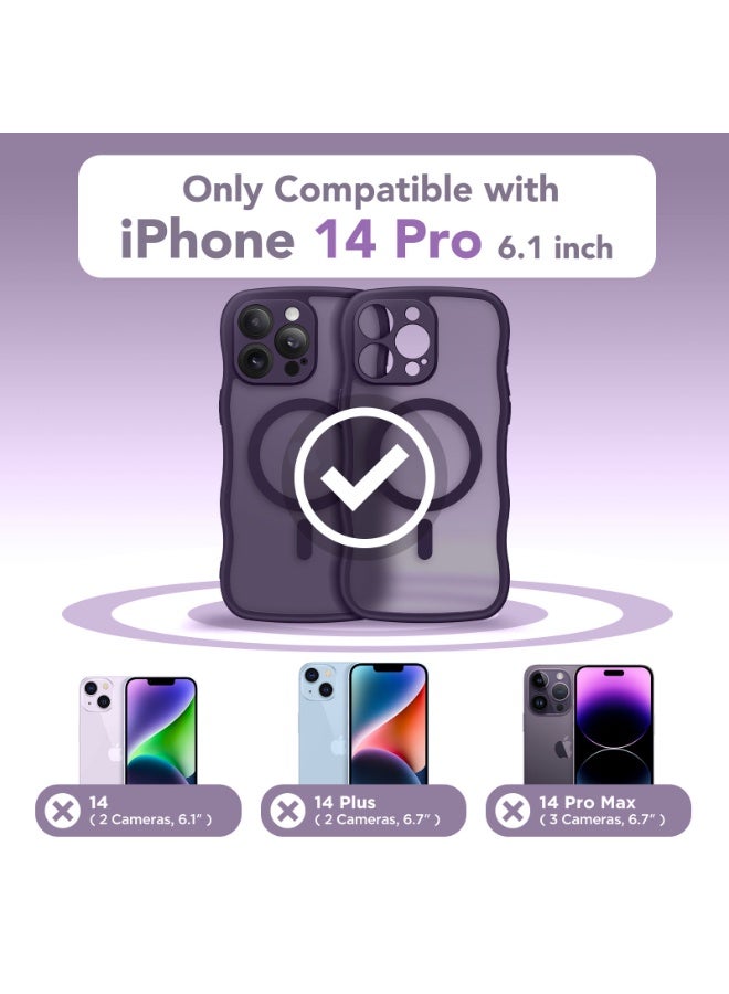 كبرارو جراب لطيف لهاتف iPhone 14 Pro، متوافق مع MagSafe، [حافة متموجة مجعدة] [حماية كاملة للكاميرا] [حماية من الصدمات عند السقوط من ارتفاع 14 قدمًا] جراب هاتف مغناطيسي لهاتف 14 Pro مقاس 6.1 بوصة، أرجواني غامق - Image 2