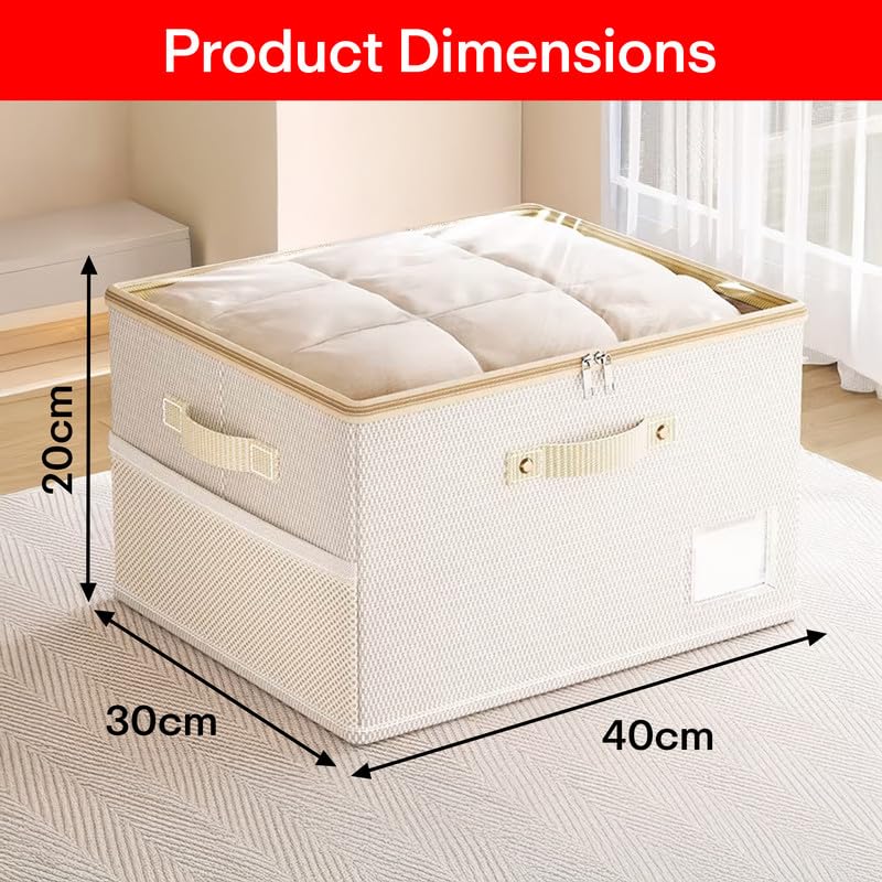 Prime Pick Storage Box Foldable Oxford Cloth Organizer with Lid Reinforced Handles Washable Wardrobe Storage for Clothes Almirah Drawer Clothing Beige Pack of 1 - Image 2