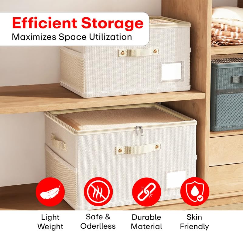 Prime Pick Storage Box Foldable Oxford Cloth Organizer with Lid Reinforced Handles Washable Wardrobe Storage for Clothes Almirah Drawer Clothing Beige Pack of 1 - Image 5