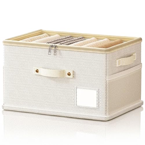 Prime Pick Storage Box Foldable Oxford Cloth Organizer with Lid Reinforced Handles Washable Wardrobe Storage for Clothes Almirah Drawer Clothing Beige Pack of 1 - Image 1