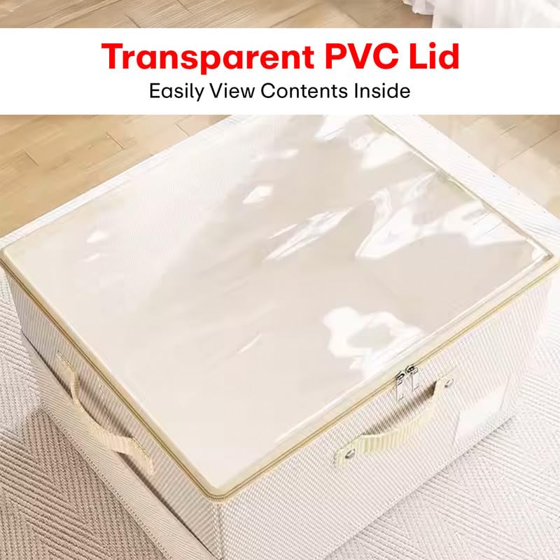 Prime Pick Storage Box Foldable Oxford Cloth Organizer with Lid Reinforced Handles Washable Wardrobe Storage for Clothes Almirah Drawer Clothing Beige Pack of 1 - Image 3