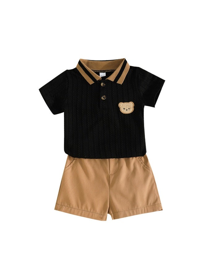 Smarties AE Toddler Boys 2-Piece Outfit Set (18–24 Months) – Cable Knit Polo Shirt with Teddy Patch & Elastic Waist Shorts – Soft Summer Clothing Set for Baby Boys - Image 3