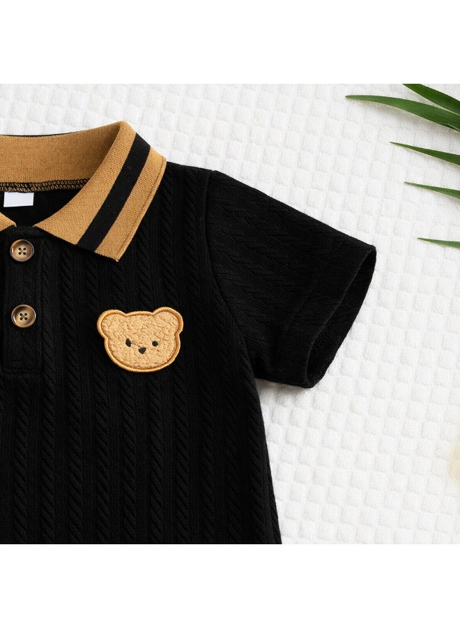 Smarties AE Toddler Boys 2-Piece Outfit Set (18–24 Months) – Cable Knit Polo Shirt with Teddy Patch & Elastic Waist Shorts – Soft Summer Clothing Set for Baby Boys - Image 5