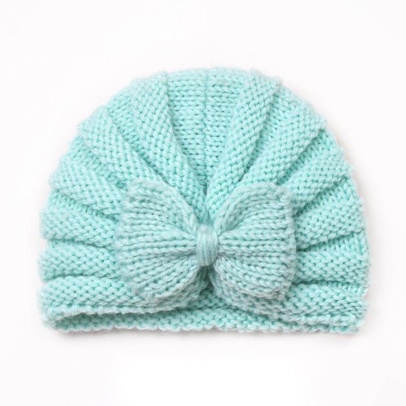 Autumn Winter Baby Butterfly Knot Knit Cap Warm Mint Green 