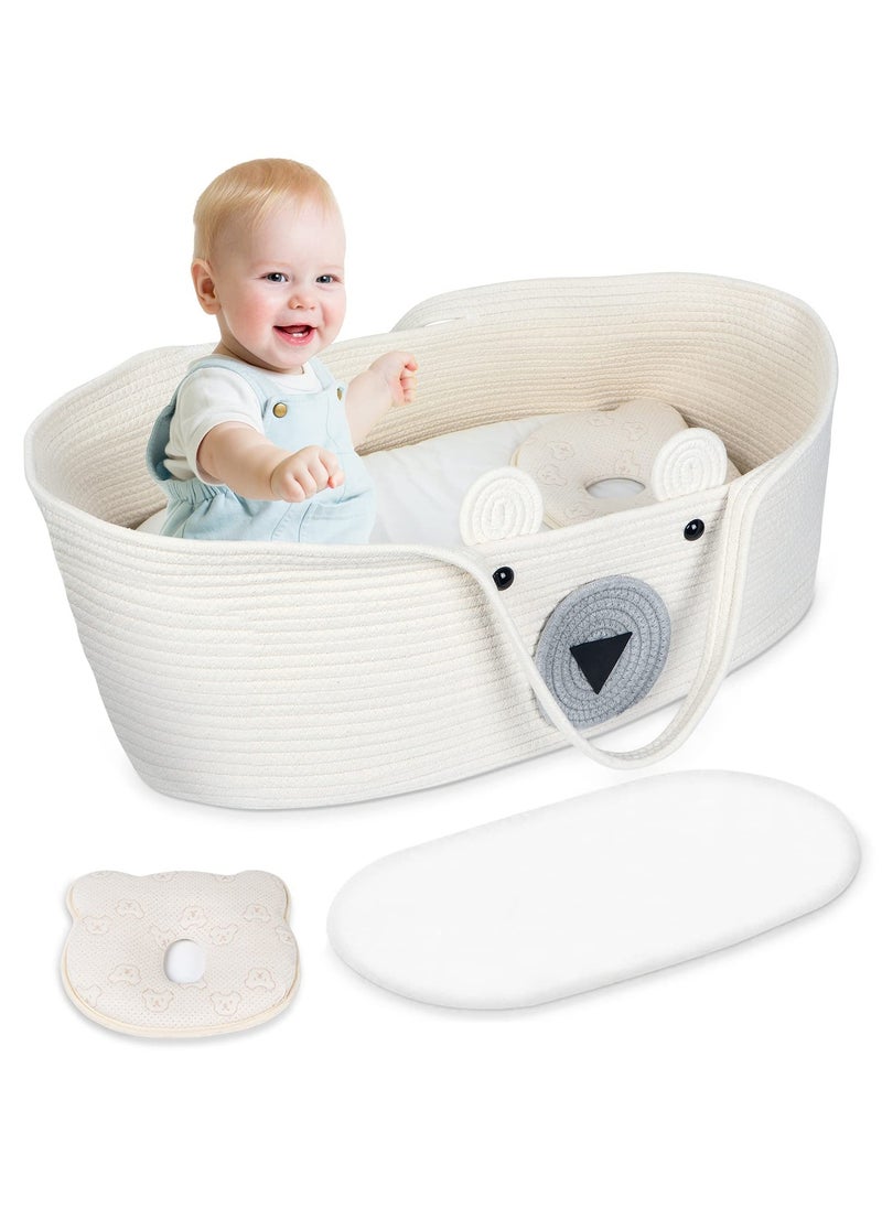 XiuWoo Baby Changing Basket Set of 3,Hand-Woven Moses Basket for Babies with Soft Pad Pillow,Portable Baby Diaper Changing Station for Boho Nursery Decor, 70*40*25cm  - Image 1