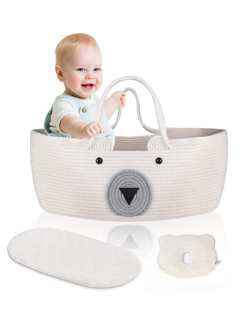 XiuWoo Baby Changing Basket Set of 3,Hand-Woven Moses Basket for Babies with Soft Pad Pillow,Portable Baby Diaper Changing Station for Boho Nursery Decor, 70*40*25cm  - Image 2