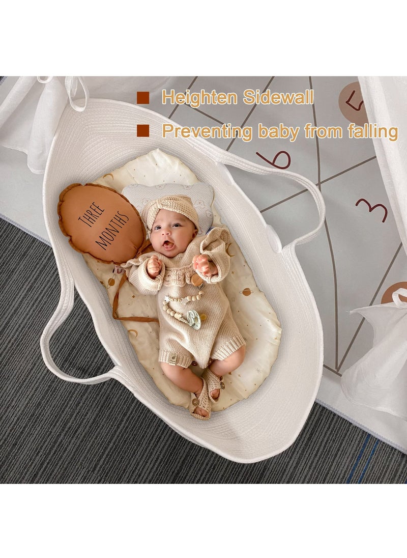 XiuWoo Baby Changing Basket Set of 3,Hand-Woven Moses Basket for Babies with Soft Pad Pillow,Portable Baby Diaper Changing Station for Boho Nursery Decor, 70*40*25cm  - Image 4