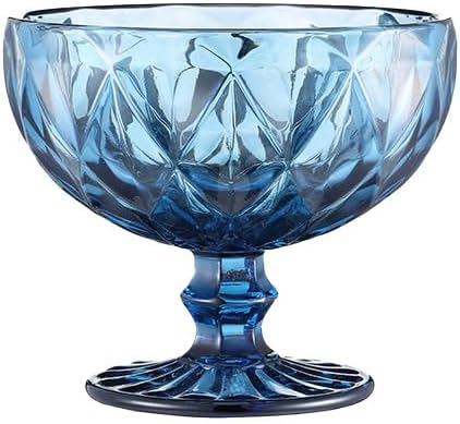 CHLJAR Vintage Glass Dessert Bowls Set of 612 Oz Blue Embossed Glass Ice Cream Bowls for coconut peach ice cream Fruit Pudding Trifle Parfait12 Oz rhombic - Image 3