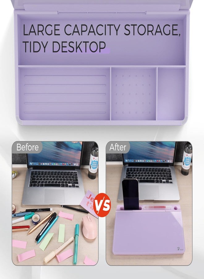 TOWON Small Compact Glass Desktop Whiteboard with Storage - 12 x 7 in Dry Erase Board for Desk, Home Office, School | Includes 5 Markers, Eraser & Holder | Space-Saving Organizer, Aesthetic Lavender - Image 5