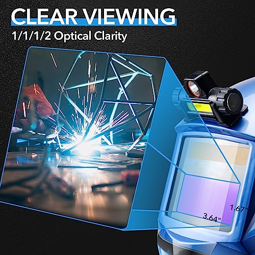 TRQWH Welding Hood Auto Darkening Welding Helmet with Light True Color 1/1/1/2 Top Optical Clarity Wide Shade 9-13 Welding Mask with Welding Gloves (KTS-JD03) - Image 2
