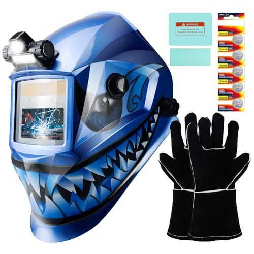 TRQWH Welding Hood Auto Darkening Welding Helmet with Light True Color 1/1/1/2 Top Optical Clarity Wide Shade 9-13 Welding Mask with Welding Gloves (KTS-JD03) - Image 1