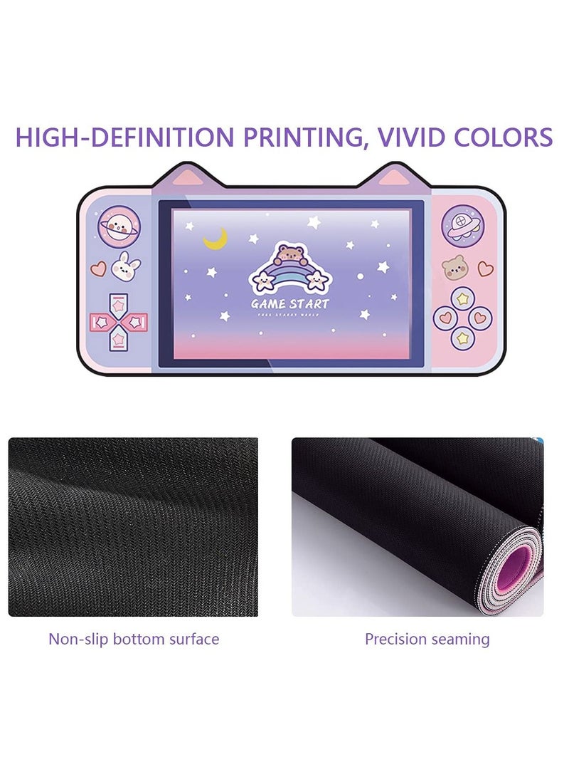 Kawaii Anime Mouse Mat, Cute Cartoon Cat Ear Extended Gaming Mouse Pad 31.5x15.7 inch, Large Non-Slip Rubber Base Mousepad Computer Laptop Desk Pad Waterproof for Work Game Office Home - Image 2