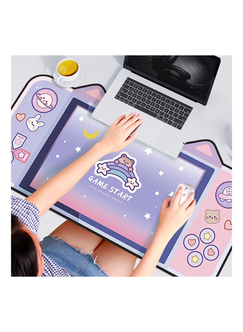 Kawaii Anime Mouse Mat, Cute Cartoon Cat Ear Extended Gaming Mouse Pad 31.5x15.7 inch, Large Non-Slip Rubber Base Mousepad Computer Laptop Desk Pad Waterproof for Work Game Office Home - Image 1