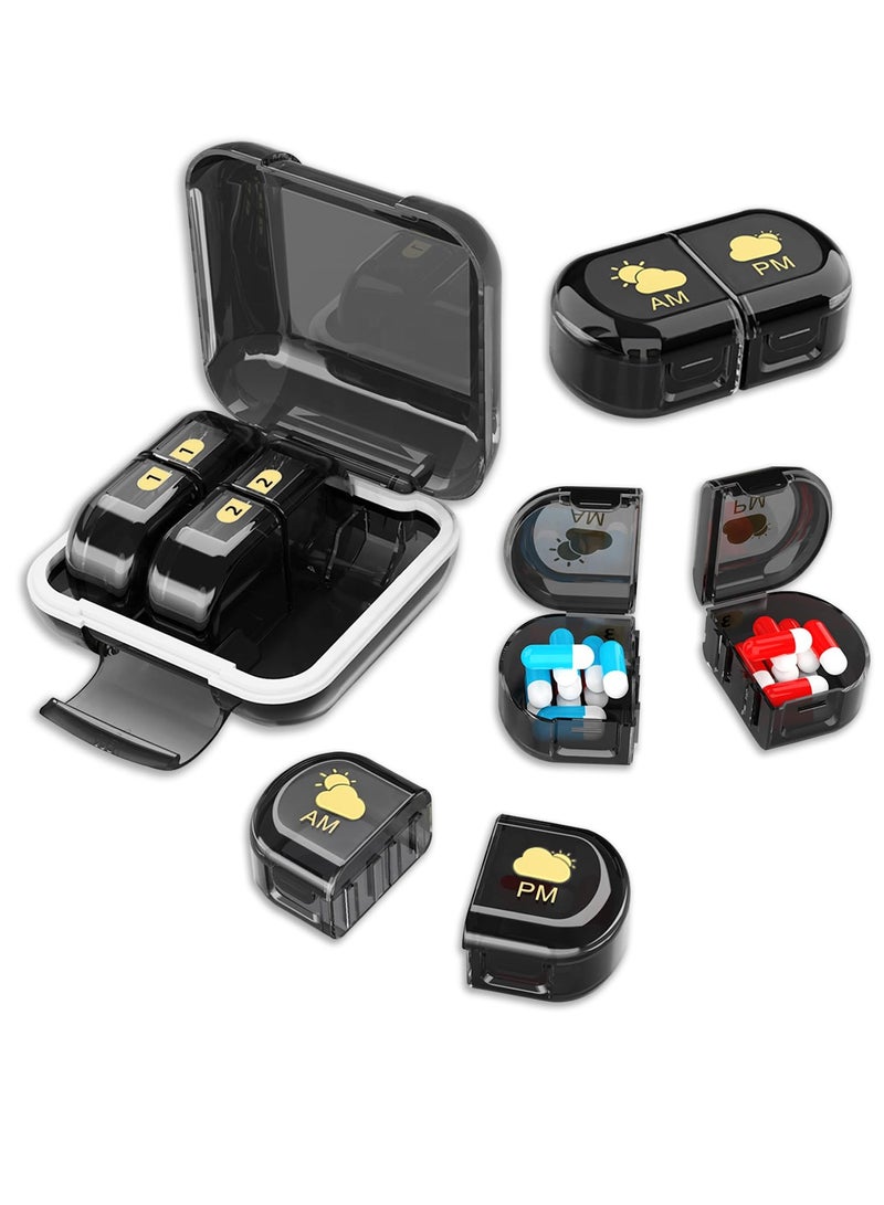 Excefore Removable Pill Box Organizer, 2 Compartments Small Pill Box AM PM, Portable 3 Day Travel Pill Organizer, Daily Pill Organizer for Vitamins, Medication, Supplements, Fish Oils, Black - Image 1