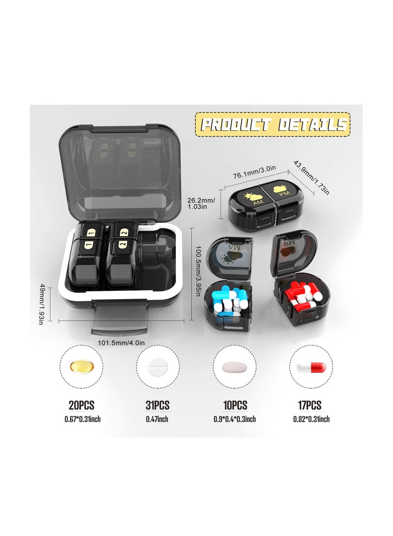 Excefore Removable Pill Box Organizer, 2 Compartments Small Pill Box AM PM, Portable 3 Day Travel Pill Organizer, Daily Pill Organizer for Vitamins, Medication, Supplements, Fish Oils, Black - Image 2