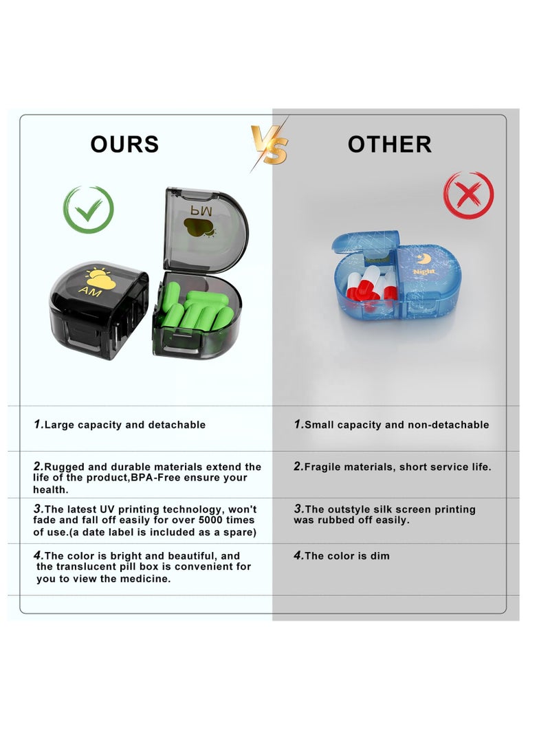 Excefore Removable Pill Box Organizer, 2 Compartments Small Pill Box AM PM, Portable 3 Day Travel Pill Organizer, Daily Pill Organizer for Vitamins, Medication, Supplements, Fish Oils, Black - Image 3