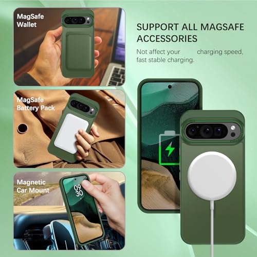 YINLAI for Google Pixel 10 Pro XL Case,Magnetic Compatible with MagSafe, Slim Matte Anti-Fingerprint, Shockproof Full Body Military Grade Protection for Google Pixel 10 Pro XL Cover, Green - Image 2