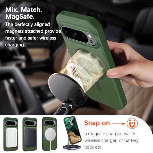 YINLAI for Google Pixel 10 Pro XL Case,Magnetic Compatible with MagSafe, Slim Matte Anti-Fingerprint, Shockproof Full Body Military Grade Protection for Google Pixel 10 Pro XL Cover, Green - Image 3