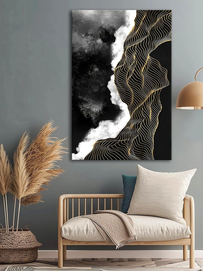 999STORE Abstract Black and White Canvas Art with Golden Lines Contemporary Wall Decor for Elegant Homes24X36 Inch_ Canvas FLP24360728