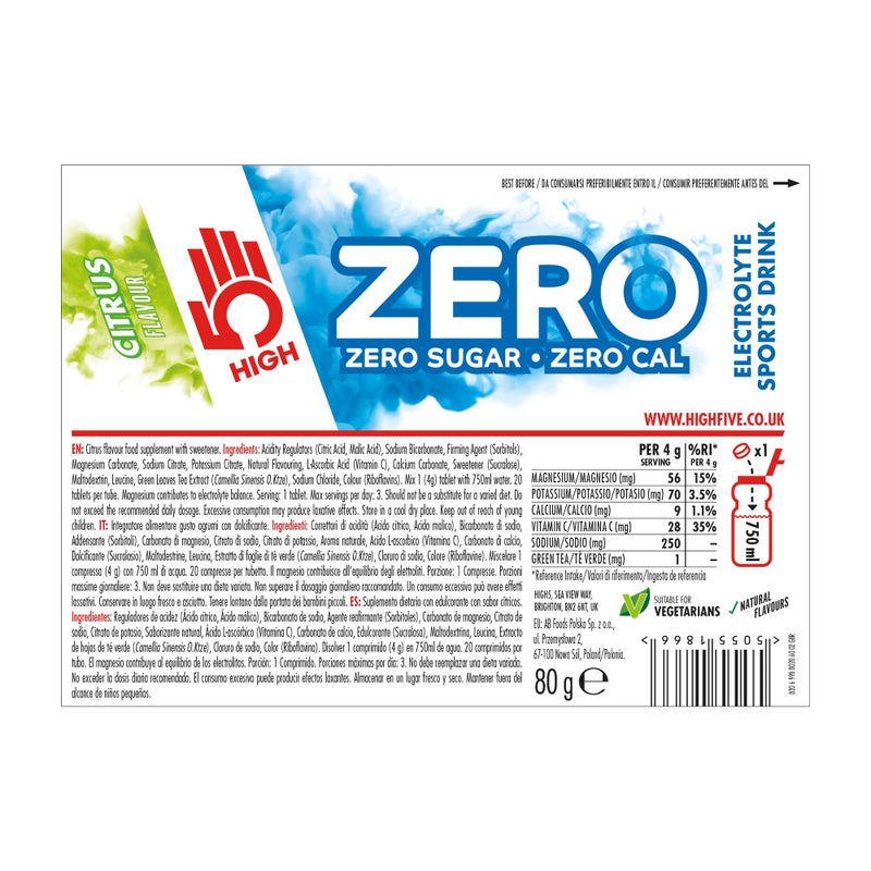 High5 ZERO Electrolyte Tablet - Hydration Tablets Enhanced with Vitamin C - 0 Calories & Sugar Free - Boost Hydration, Performance & Wellness - Citrus, 20 Tablets (20x, Pack of 1) - Image 2