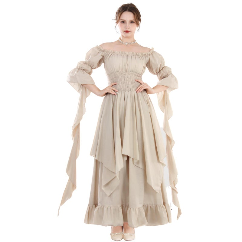 NSPSTT Women's Victorian Renaissance Costume Gothic Witch Medieval Wedding Dress, Beige, Large-X-Large - Image 1