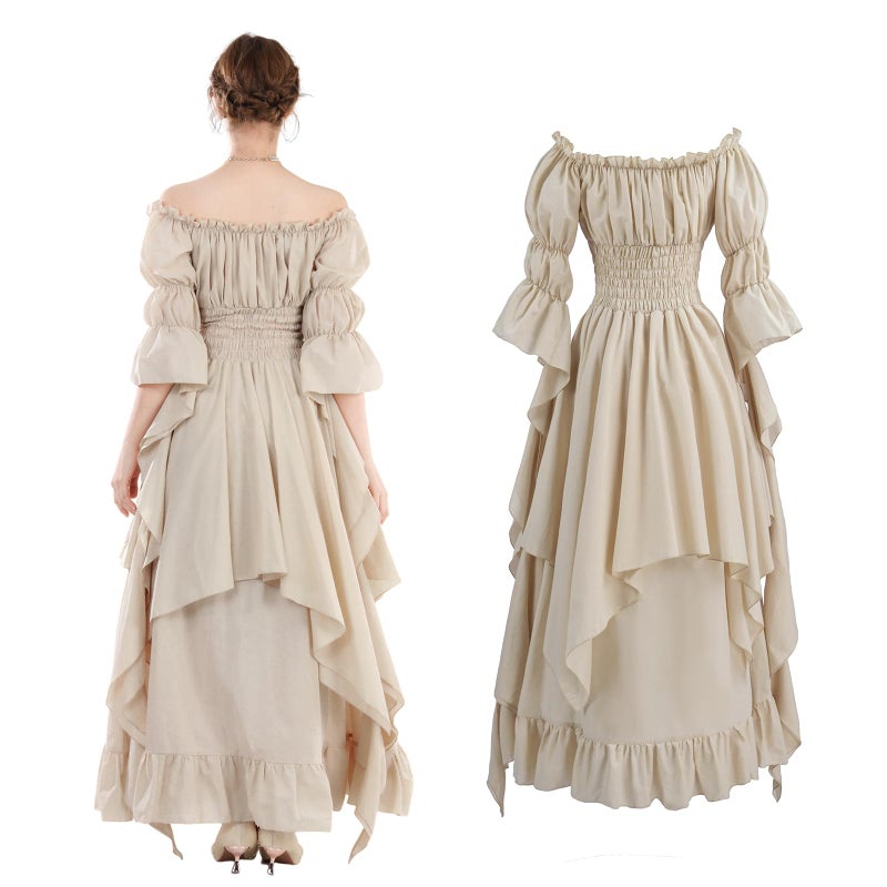 NSPSTT Women's Victorian Renaissance Costume Gothic Witch Medieval Wedding Dress, Beige, Large-X-Large - Image 3