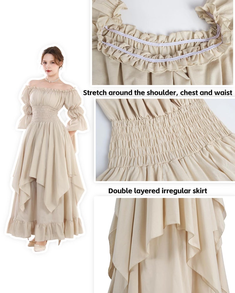NSPSTT Women's Victorian Renaissance Costume Gothic Witch Medieval Wedding Dress, Beige, Large-X-Large - Image 5
