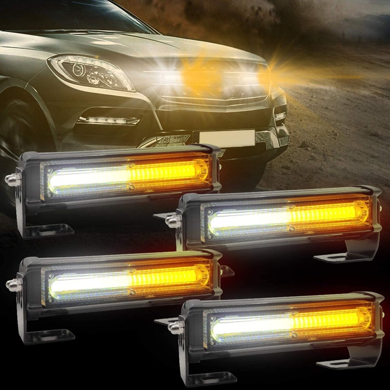 LED Emergency Strobe Lights for Vehicle Trucks 4 in 1 LED 32W 1224V Warning Hazard Flashing Strobe Light Bar Roof and Side Installation Off Road White Amber