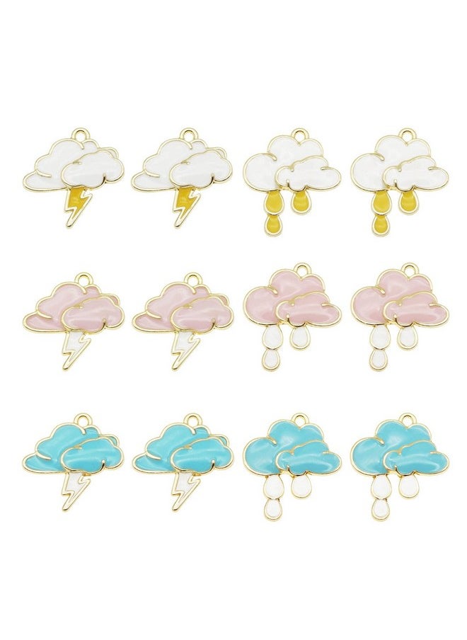 Julie Wang 24 Pcs Enamel Cloud Rain Lightning Charms Bulk Mixed Color Blue Pink White For Jewelry Necklace Bracelet Pendants Making Craft Diy Accessory  - Image 1
