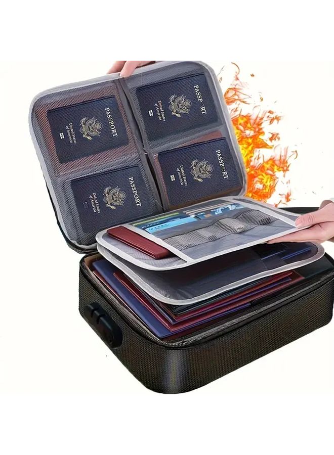 Fireproof File Organizer With Lock Heavy Duty Secure Document Storage Bag Multi Layer Compartments for Office Travel Home Compatible with Passports Contracts Certificates Grey - Image 1