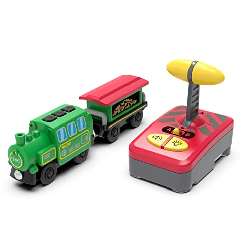 HANQIAN Battery Operated Locomotive Train Set for Wooden Train Track Electric Remote Control Magnetic Vehicles Toy Powerful Engine Light Train Cars Toy Sets for Kids Toddler Gift - Image 1