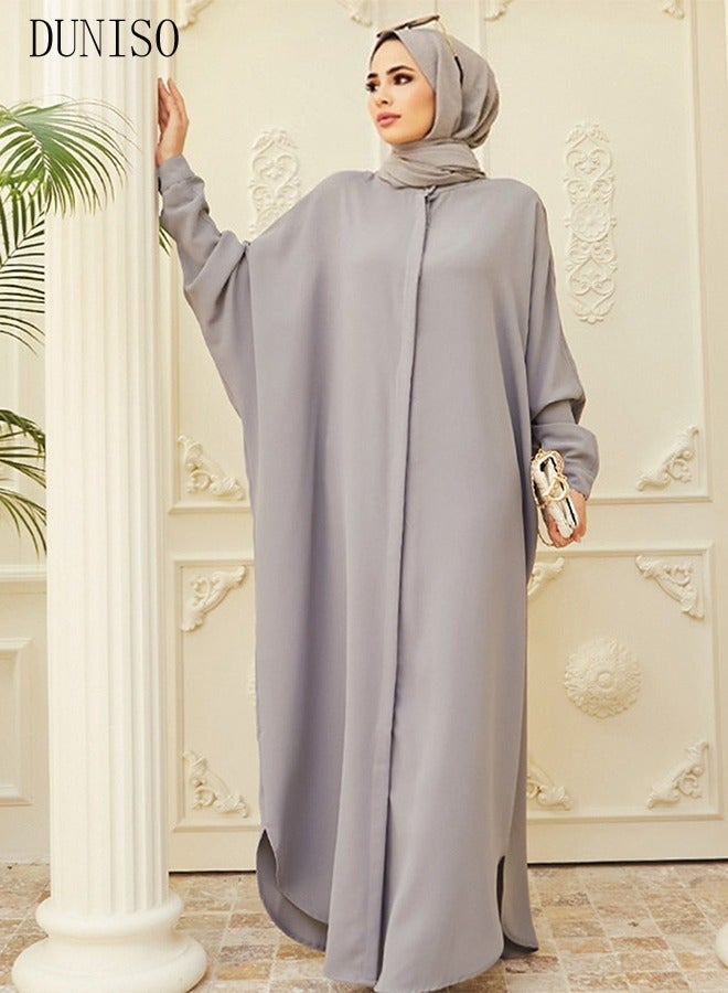 DUNISO Women's Chiffon Abaya Muslim Prayer Clothes Islamic Maxi Kaftan Elegant Loose Cardigan Islamic Kaftan - Image 5