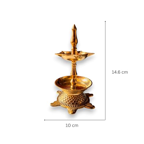 RAISOM Kerala Brass Tortoise Panchmukhi Good Luck Diya with Flower Holder | Small Size Kachua Kuthu Vilakku for Home, Office & Gifting | Length : 5.5 inches, Weight : 250 Grams - Image 3