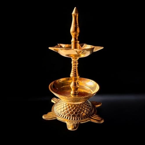 RAISOM Kerala Brass Tortoise Panchmukhi Good Luck Diya with Flower Holder | Small Size Kachua Kuthu Vilakku for Home, Office & Gifting | Length : 5.5 inches, Weight : 250 Grams - Image 5