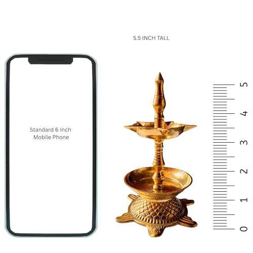 RAISOM Kerala Brass Tortoise Panchmukhi Good Luck Diya with Flower Holder | Small Size Kachua Kuthu Vilakku for Home, Office & Gifting | Length : 5.5 inches, Weight : 250 Grams - Image 2