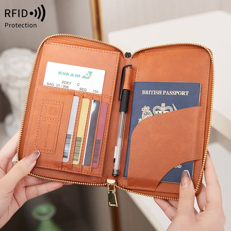 Multifunctional Solid Color PU Leather Wallet, RFID Blocking Design Portable Daily Storage Purse for Cards Cash Coin Business Use - Image 2