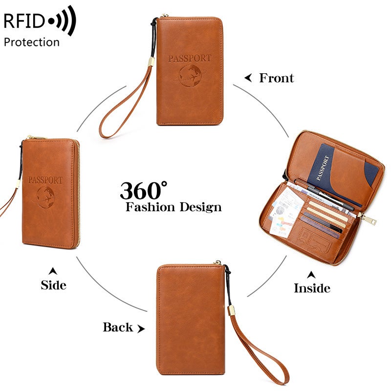 Multifunctional Solid Color PU Leather Wallet, RFID Blocking Design Portable Daily Storage Purse for Cards Cash Coin Business Use - Image 3