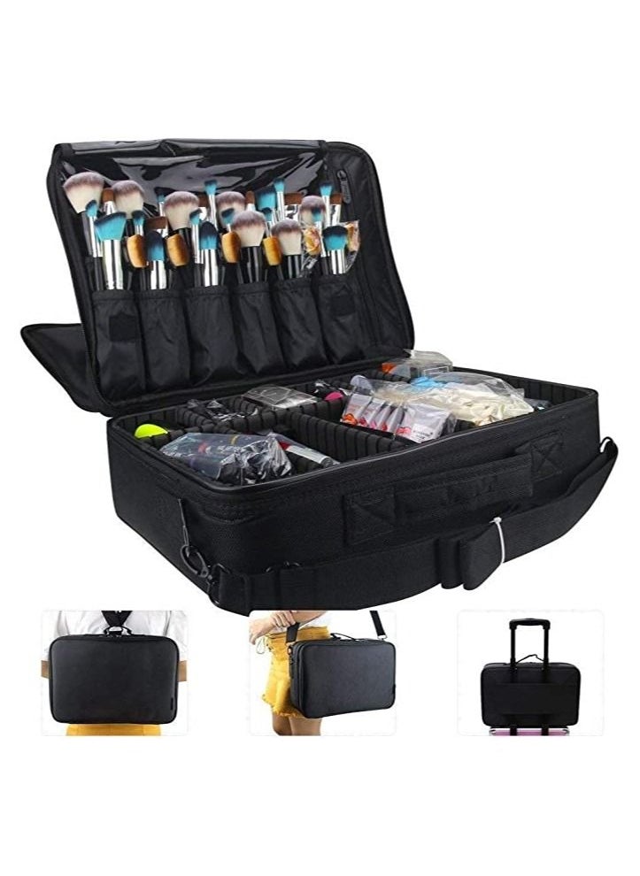 ORiTi - Large Capacity Makeup Case 3 Layers Cosmetic Organizer Brush bag Makeup Train Case Makeup Artist Box for Hair Curler Hair Straightener Brush Set - Image 1