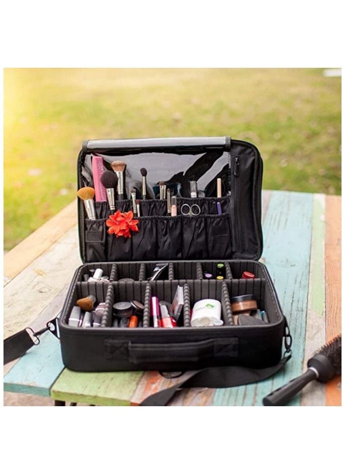 ORiTi - Large Capacity Makeup Case 3 Layers Cosmetic Organizer Brush bag Makeup Train Case Makeup Artist Box for Hair Curler Hair Straightener Brush Set - Image 1