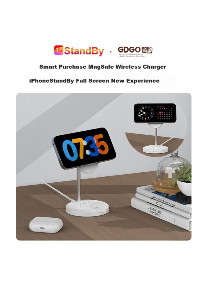 Gdgo 15w Two-in Wireless Charger, Magsafe Magnetic Vertical Fast Charging, Mfi Certified, Suitable For Iphone 17/16 Pm/air Phones And Earphones - Image 1