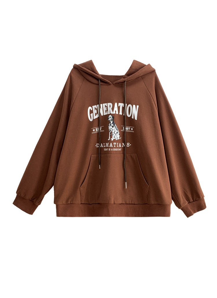 Generic Plus Size Autumn Dog Print Sweatshirt Skirt Set Brown skirt  - Image 2
