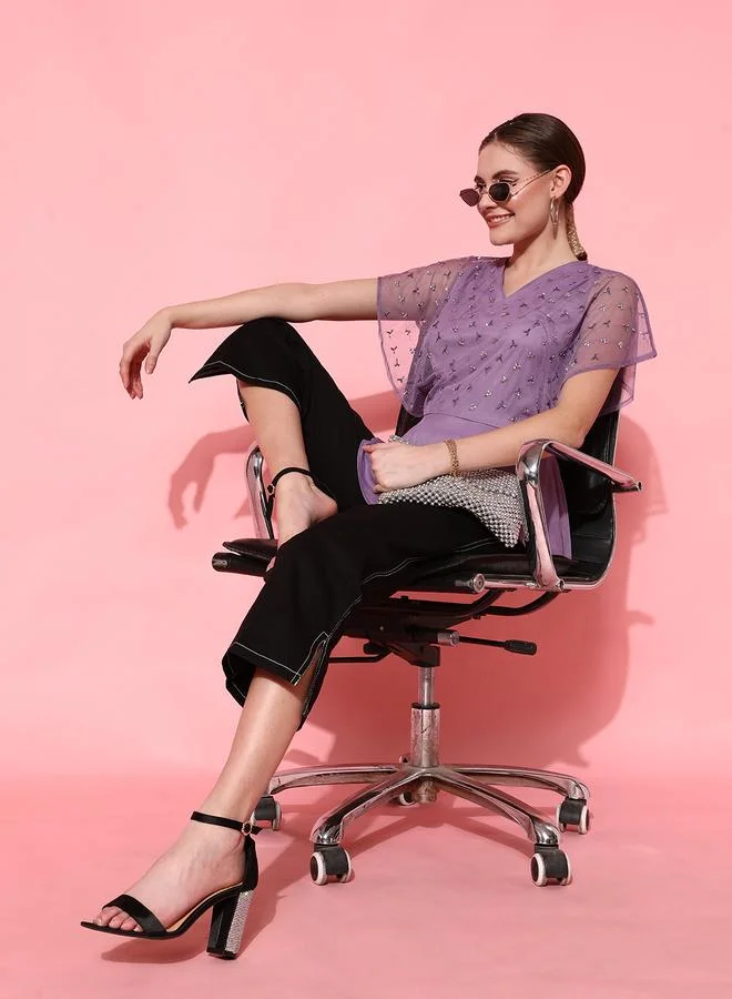 STREET 9 STREET 9 Women Purple Beaded Embellished Top