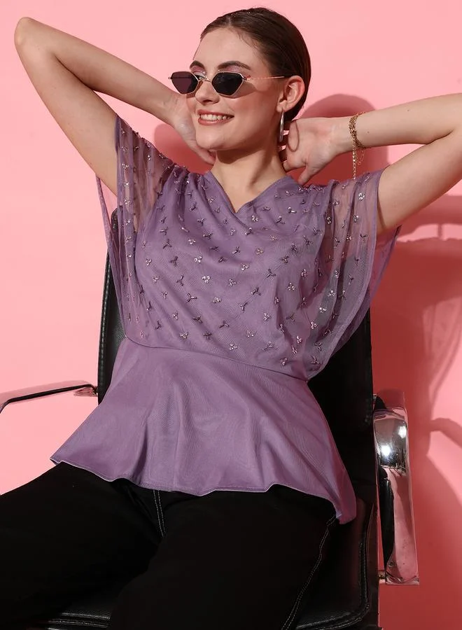 STREET 9 STREET 9 Women Purple Beaded Embellished Top